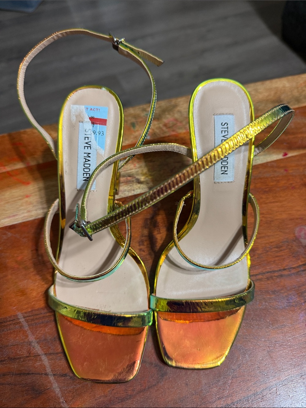 Steve Madden Iridescent Gold-Orange Strappy Heels